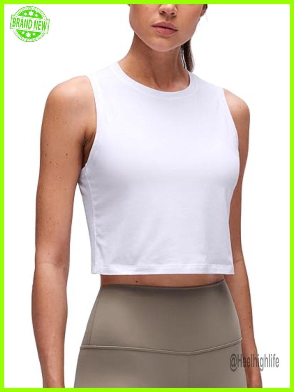 Pima Cotton Crop Crewneck Tank Top - Workout Sport Athletic Casual Sleeveless